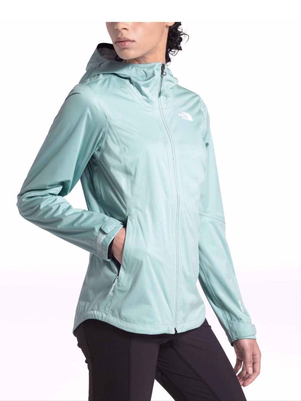 The North Face Hooded Dry Vent Stretch Rain Jacket Light Blue Medium Lightweight